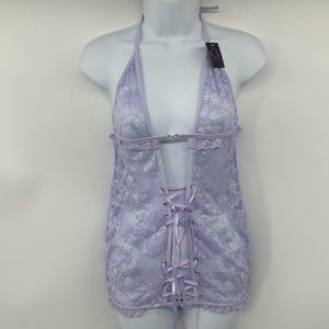 G World Intimates Lavender One Size Lace One Piece Lingerie with Thong New